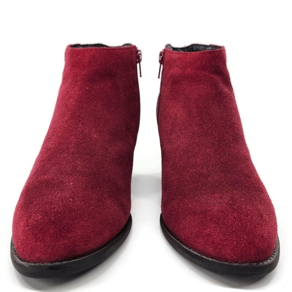 Vionic Bromley Cabernet Red Suede & Textured Snake Print Block Heel Ankle Boots - Picture 3 of 13
